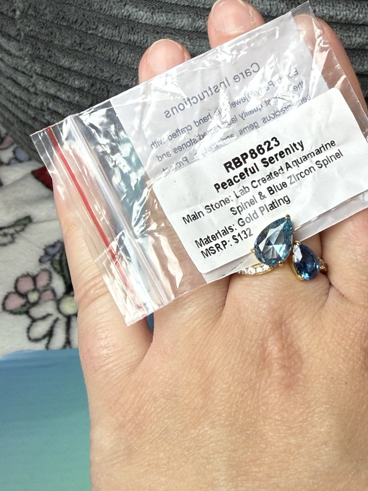 BP OG Ring Size 10 “Peaceful Serenity” Aquamarine & Blue Zircon Spinel on Gold