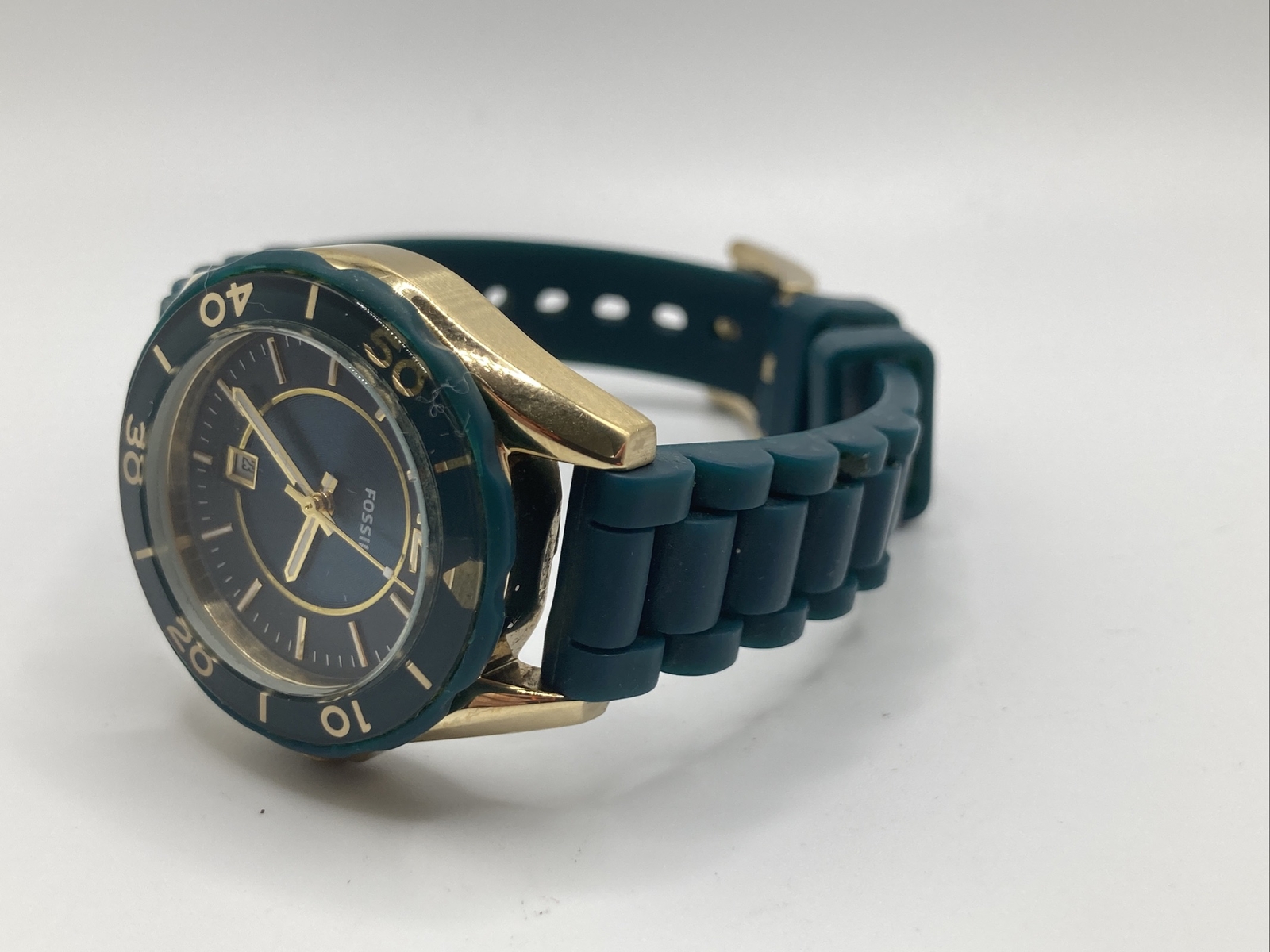 Fossil Ladies 30mm Watch Green & Gold Tone Green Dial Date es-2977 – RUNS