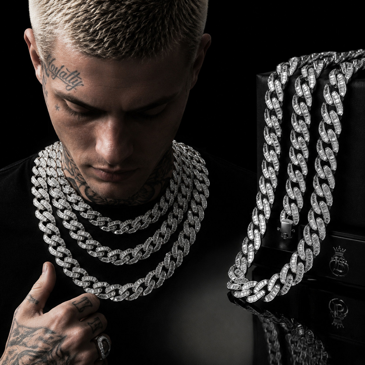 5AAA+ CZ Ice Out Hop Hip Baguette DNA Chain Twist Link Infinity Wrapped Chain