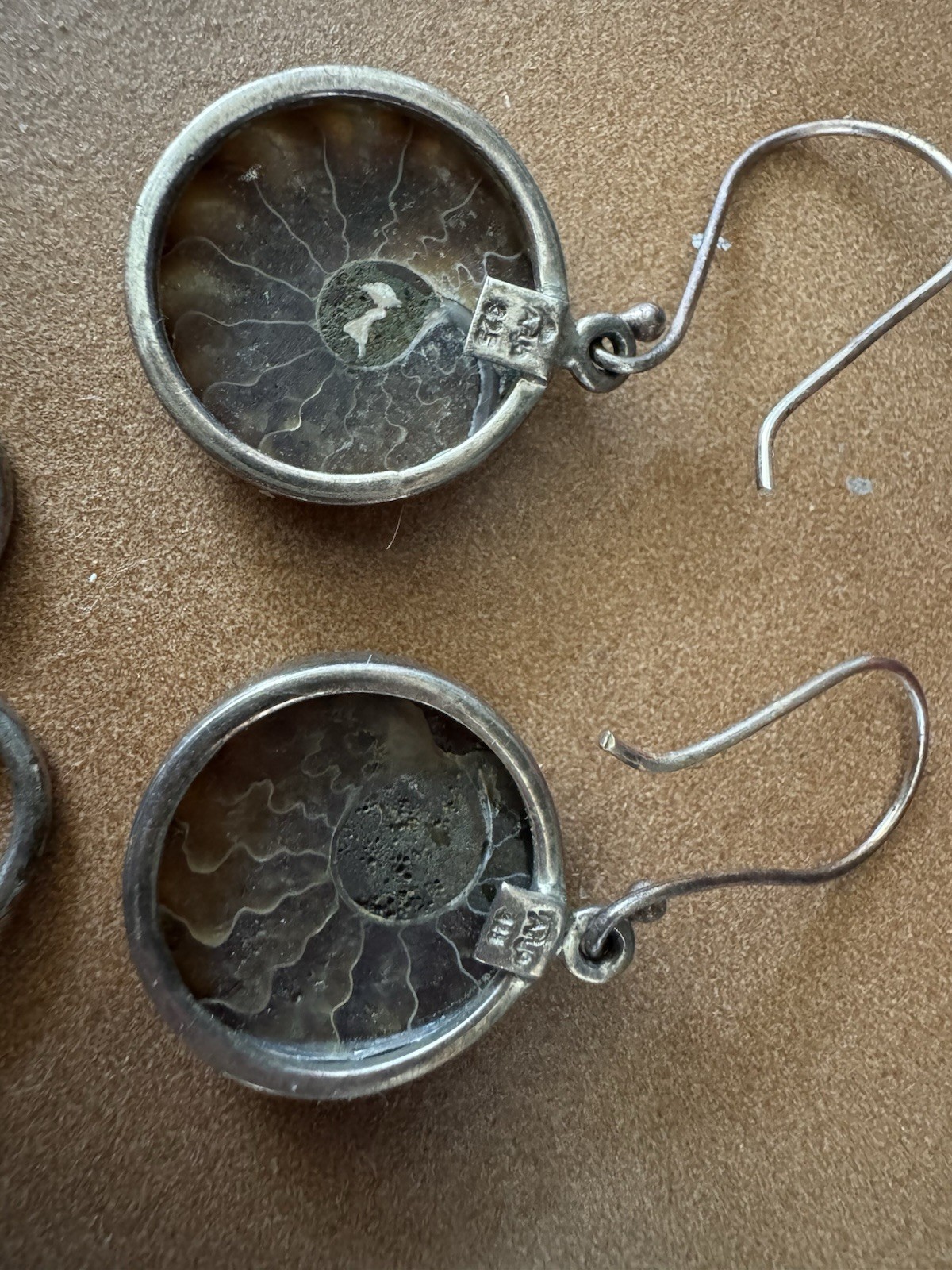 925 Silver Natural Ammonite Fossil Chain Bracelet & Earrings