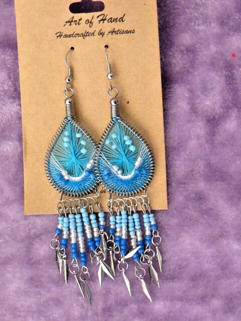 Tear Drop Dream Catcher Earrings with Seed Bead Dangles, New