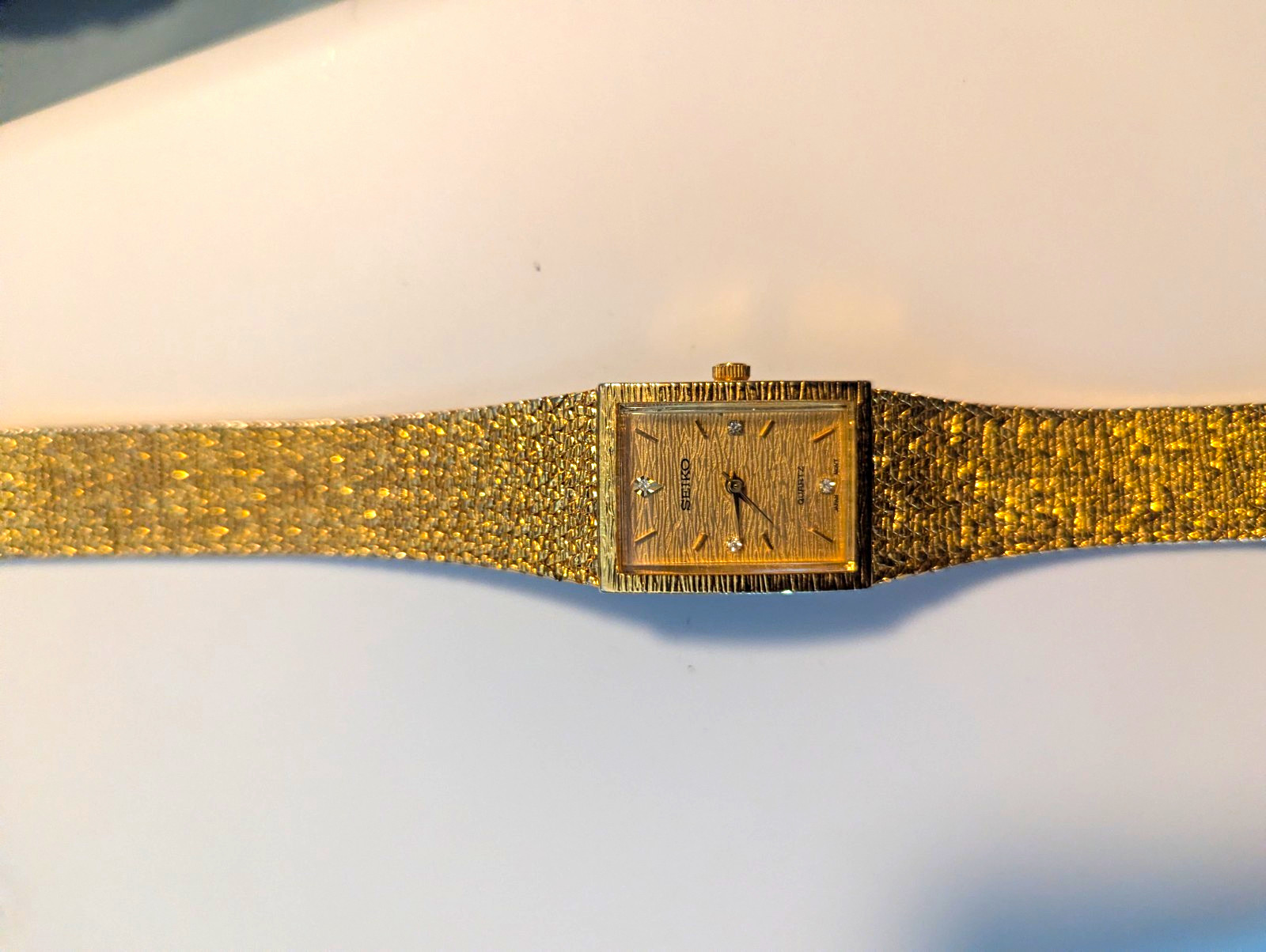 Vintage Seiko 14K Gold Plated Women’s Watch Textured Bark/Nugget Bracelet