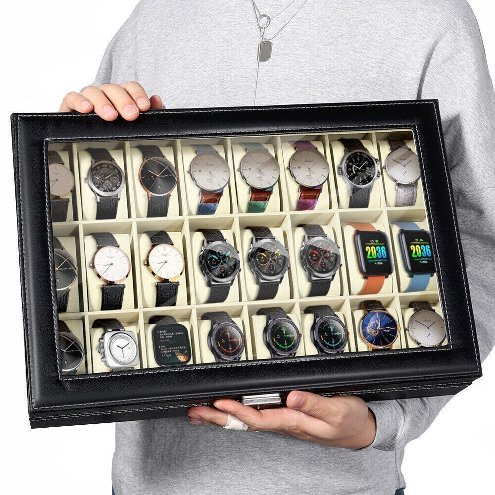 12/24/20 Slots PU Leather Wrist Watch Display Box Storage Holder Organizer Case~
