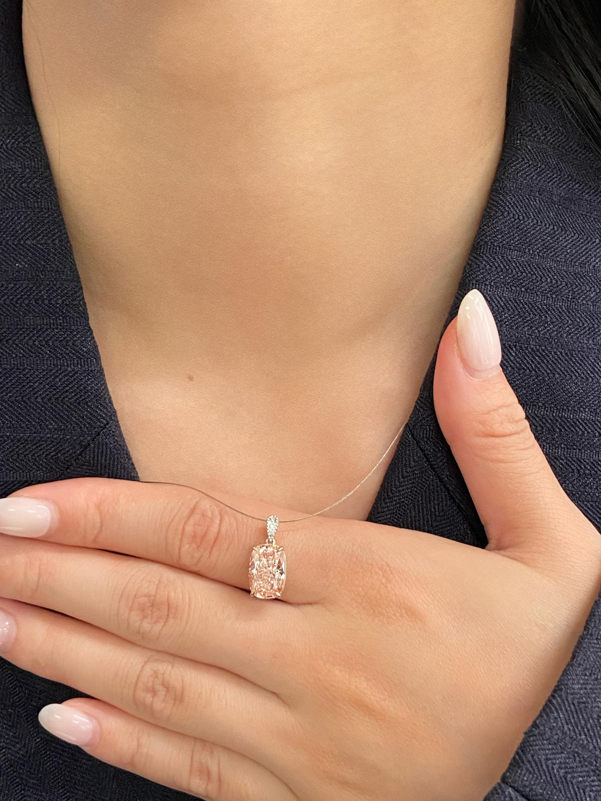 3 Ct IGI Certified Fancy VIVID Pink Elongated Cushion Lab Grown Diamond Pendant