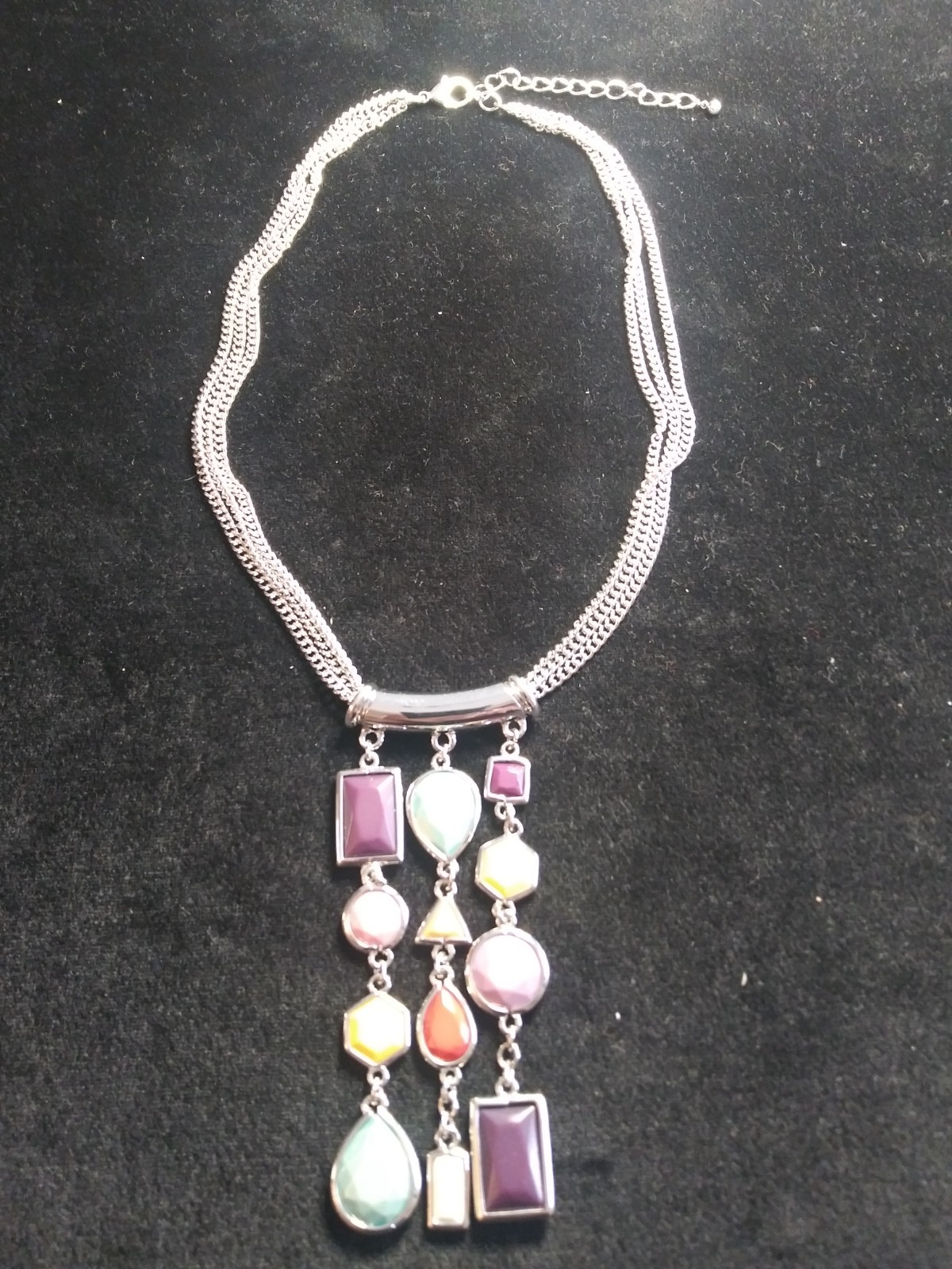 Multi-chain Adjustable Necklace with Dangle Pendants of Various Stones