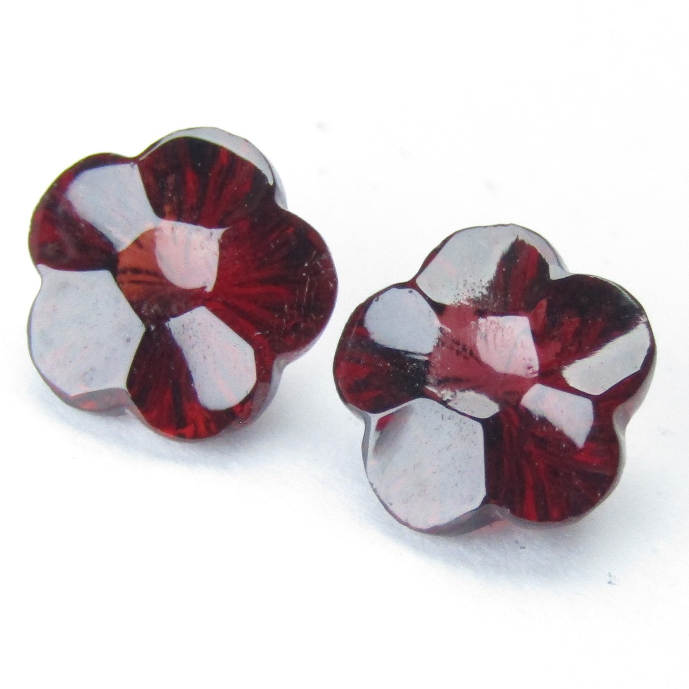 3.78Cts Nice Natural Almandine Garnet 7.8mm Flower Shape Carving Matching Pair