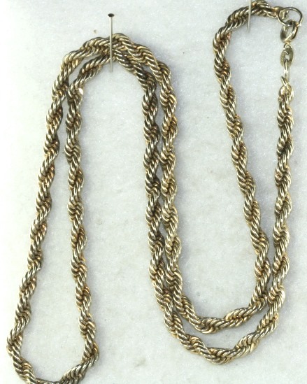 VINTAGE STERLING SILVER ROPE NECKLACE CHAIN 22.5 INCHES INCH LONG
