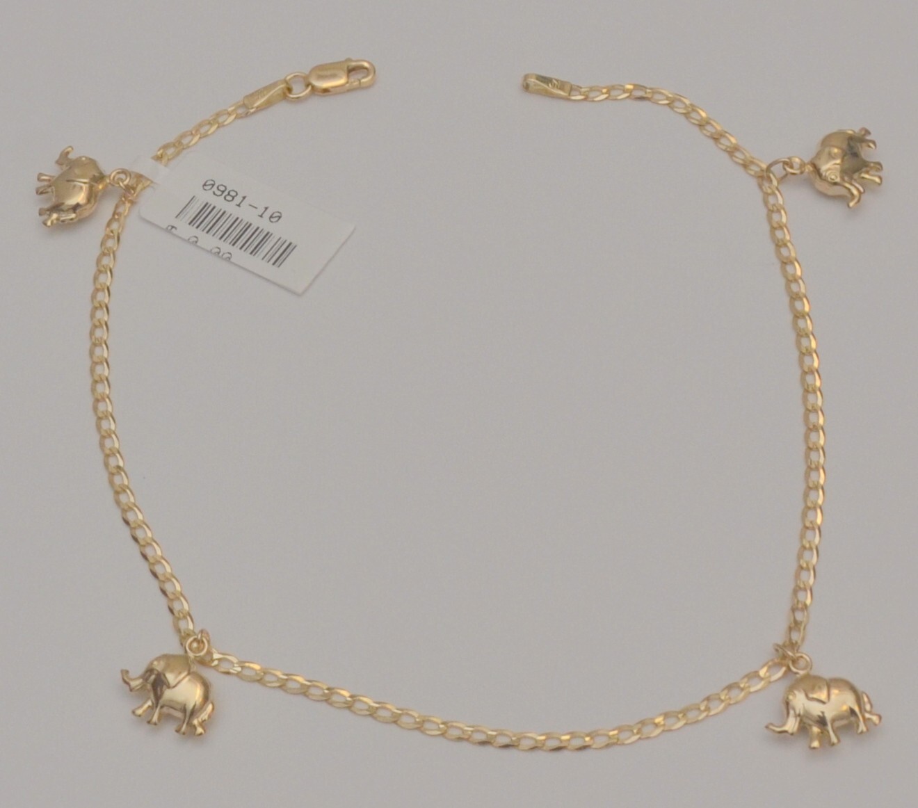 gold bracelet 14k women yellow elephant anklet curb link chain 10 inches
