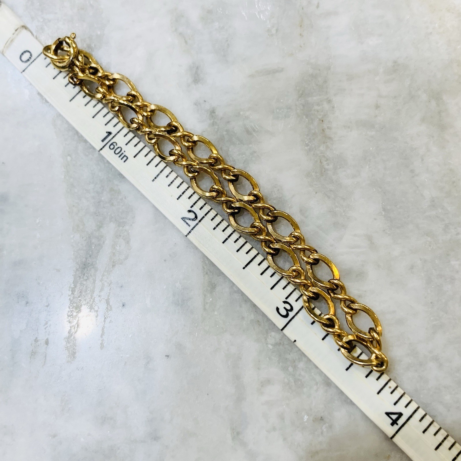 VTG Chain Bracelet 12k Gold Filled 1/20 Charm Link 6mm Spring Ring 4.6gr 7.5”