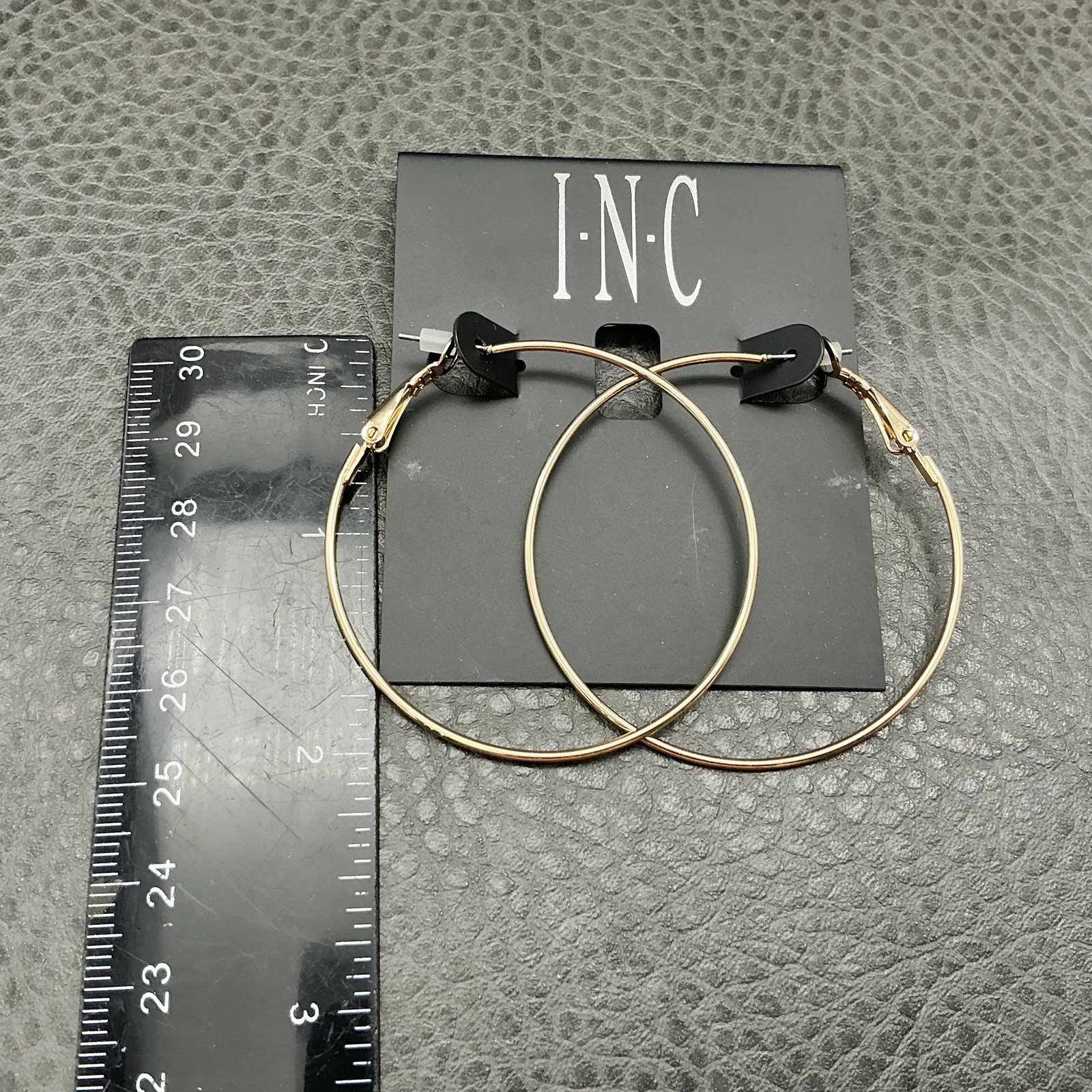 INC International Concepts Hoop Earrings Women Gold Tone Large Latch Back Round