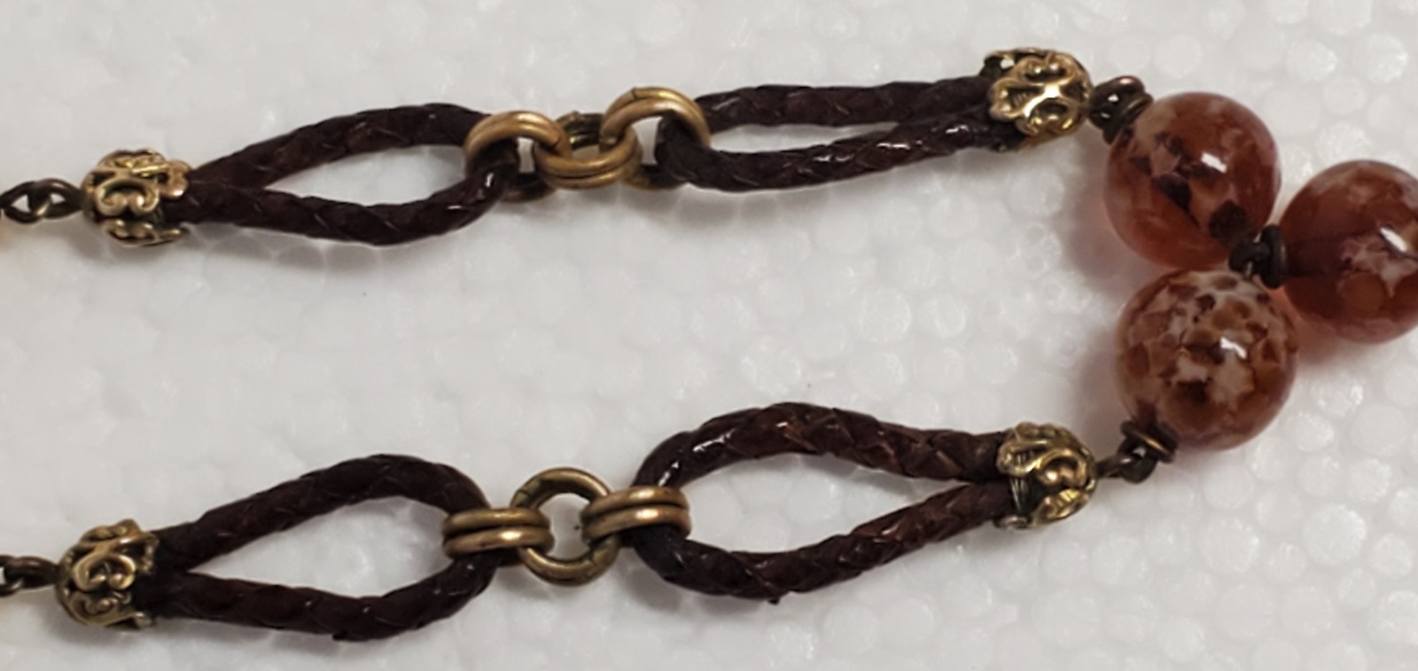 1920s ART DECO ~ LOUIS ROUSSELET Glass & Plaited Leather PENDANT Y NECKLACE