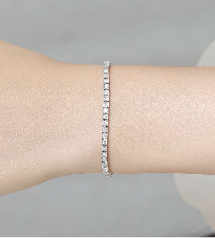 Ladies Princess Cut Moissanite Tennis Chain Bracelet Real 925 Sterlng Silver