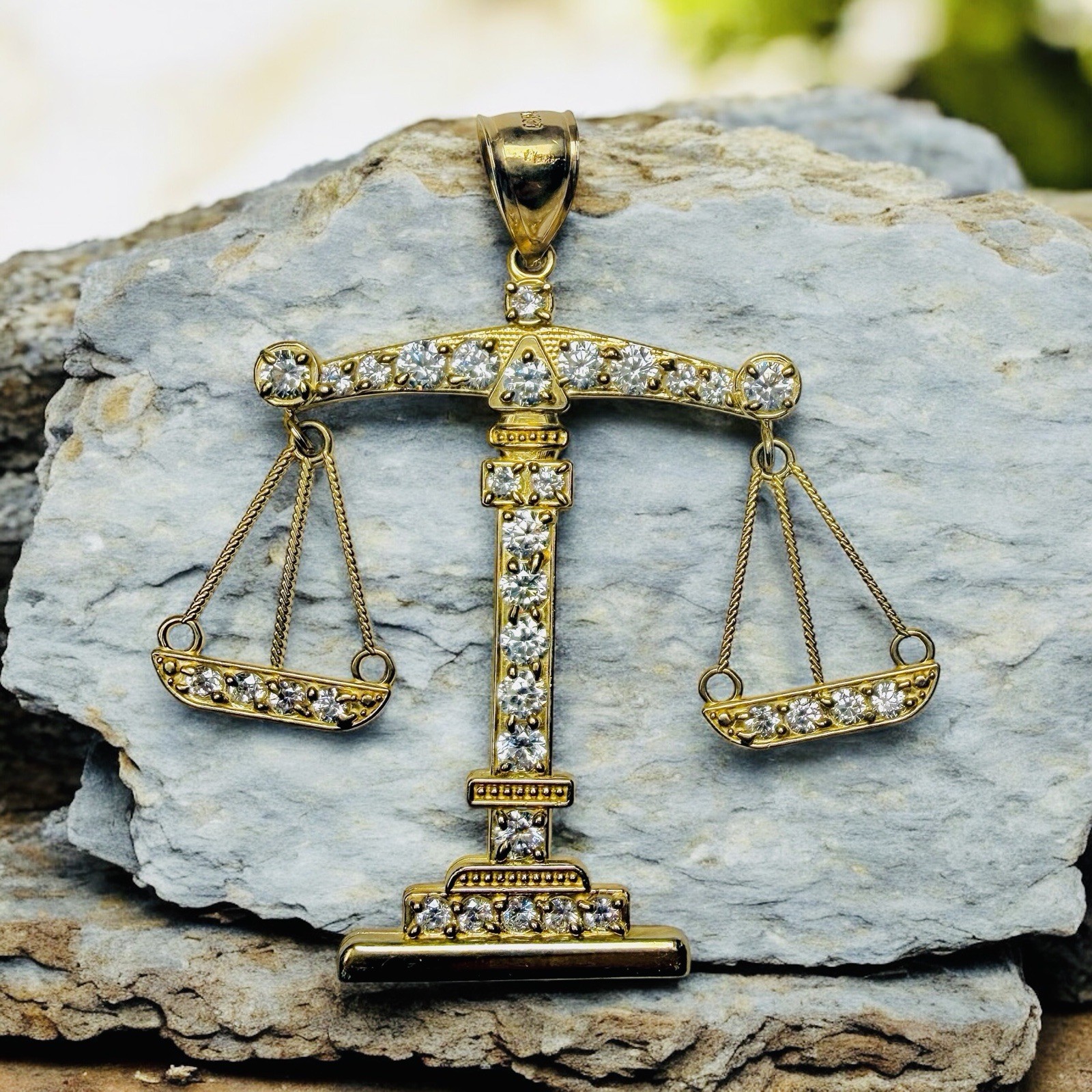 10K Gold VTG Gemstone Scale of Justice 2-1/2″ Pendant 8.8 Grams