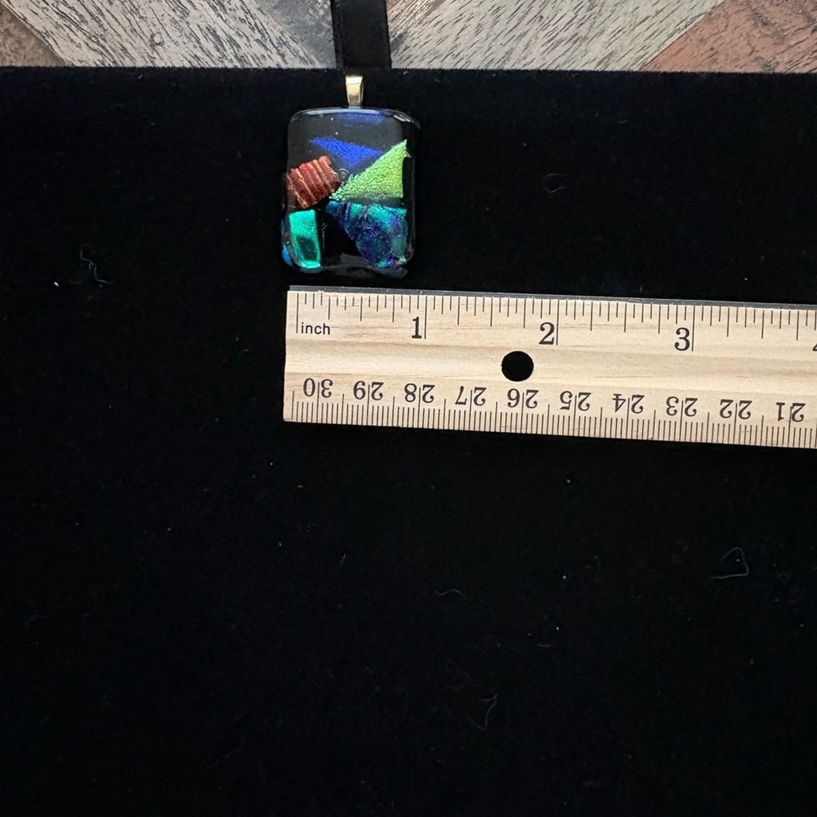 Handcrafted Artisan Fused Dichroic Glass Mosaic Pendant – Iridescent Patchwork