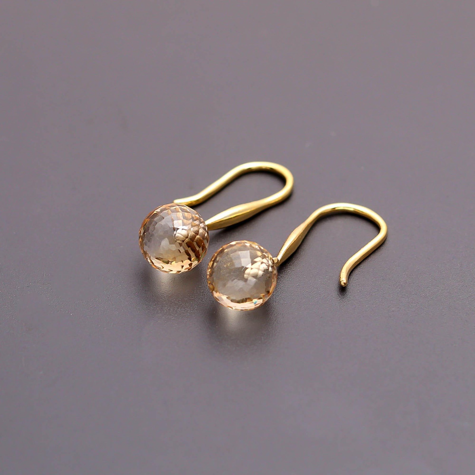 Natural Citrine Quartz Ball Dangle Earring Gold Fill 925 Sterling Silver Jewelry