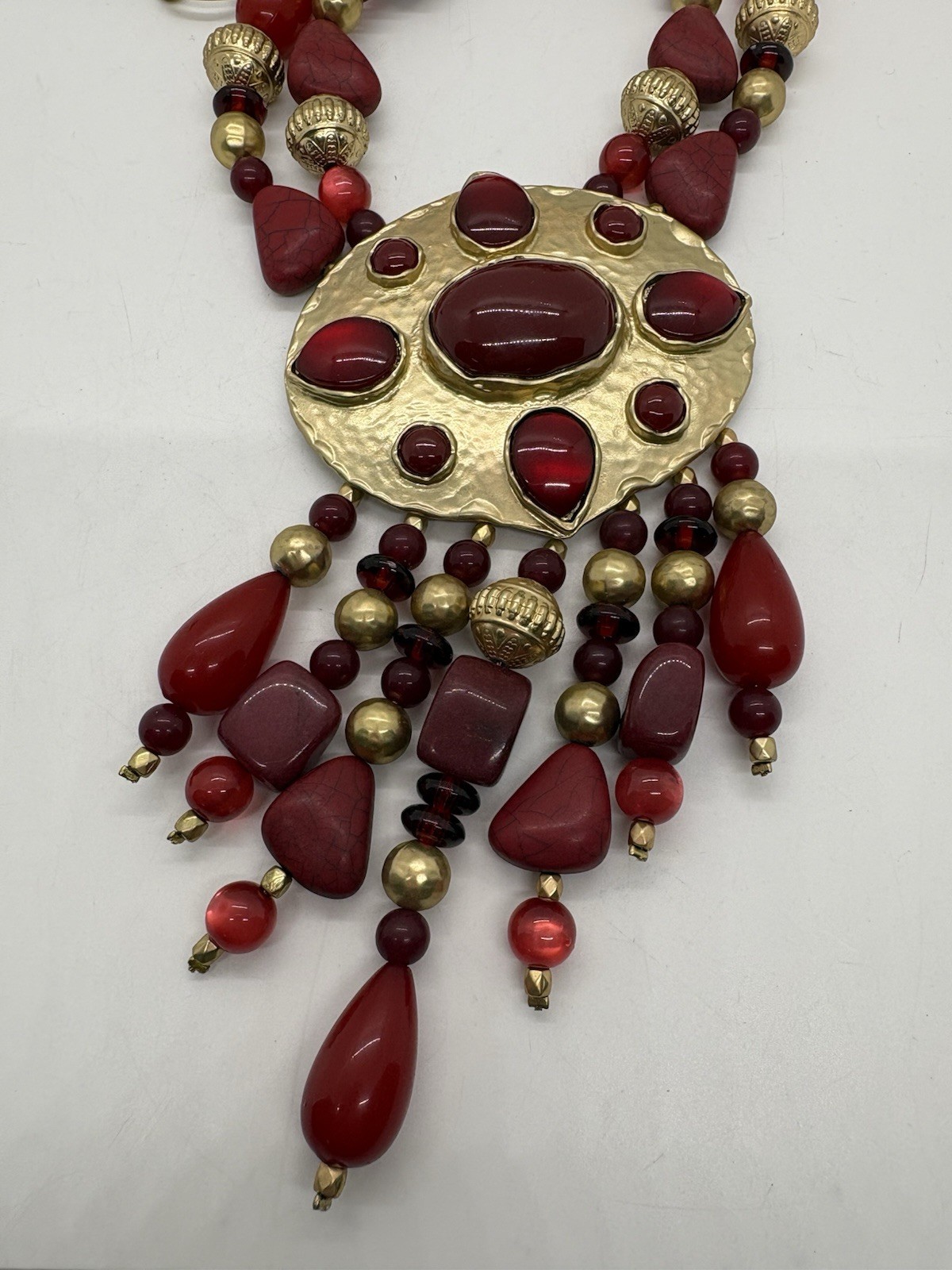 Chico’s Statement Necklace Merlot Gold Tone Chain Accent Beads SEE NOTES Ltd ED