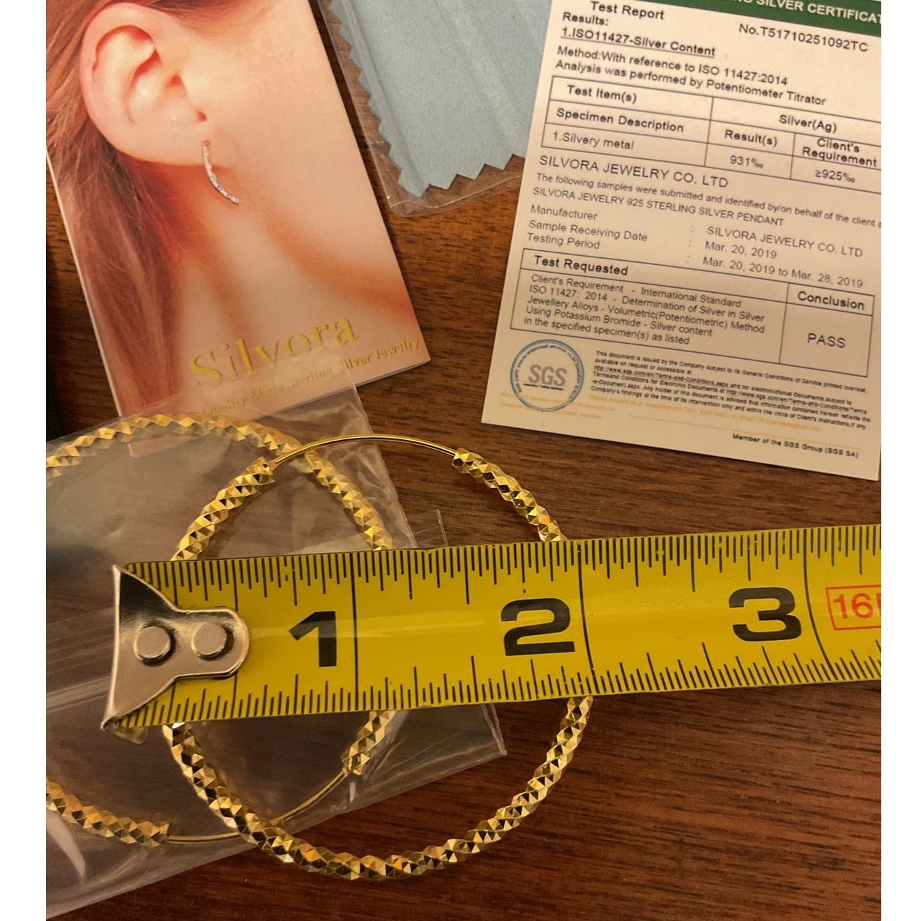 NWT Silvora .925 Silver Gold Hoop Earrings Boxed Cleaning Cloth Gold Hoop