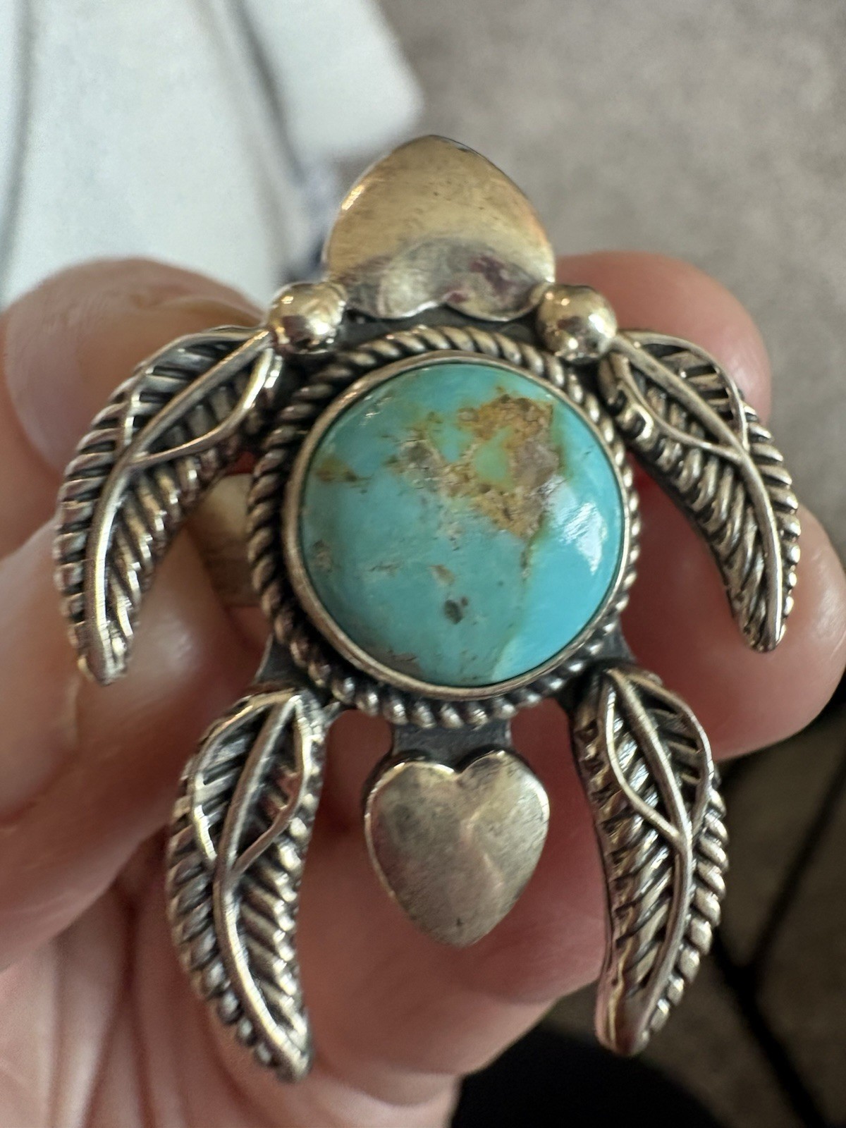 Mine 8 Turquoise 925 Sterling Silver Turtle Ring Size 7-9 adjustable