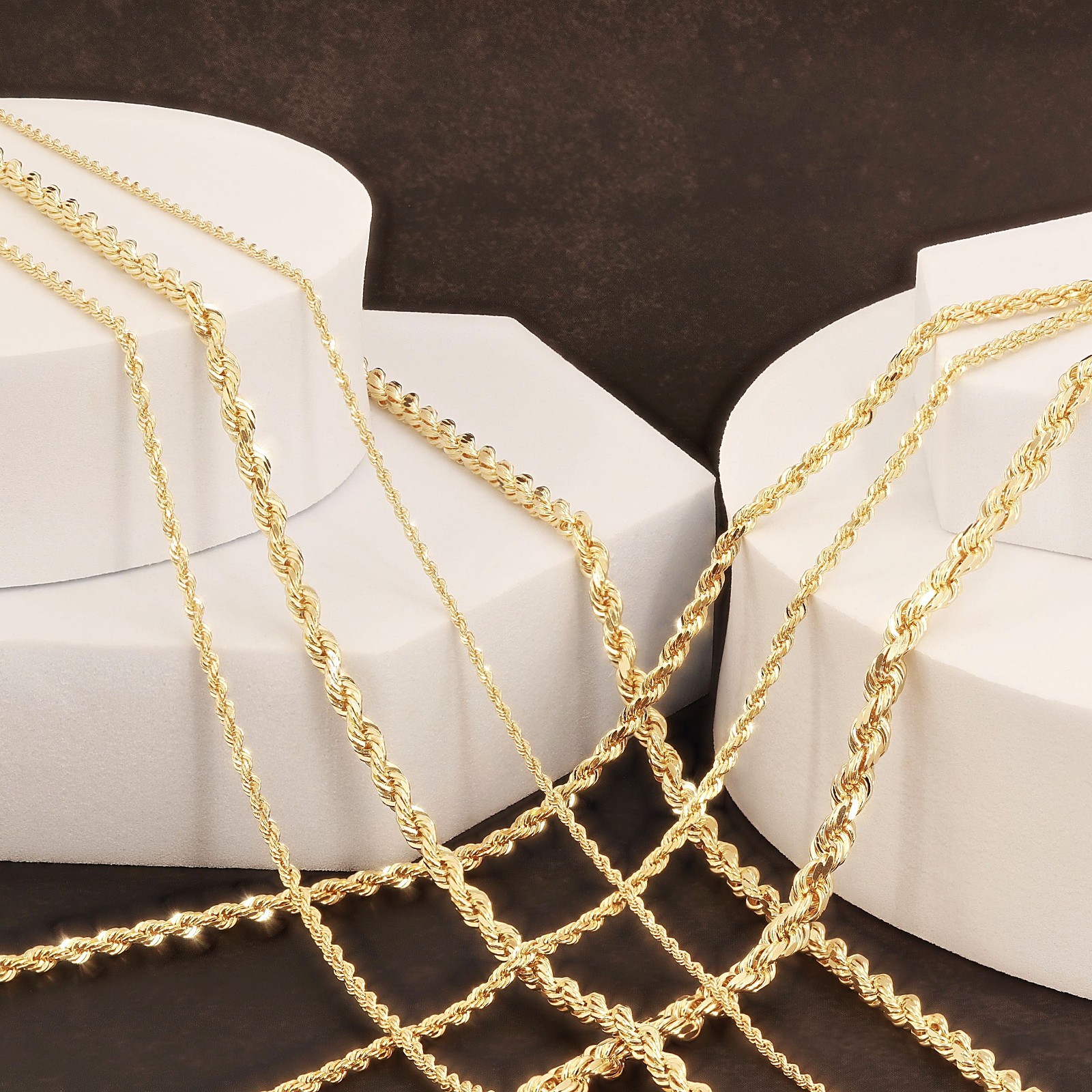 14k Yellow Gold Solid Diamond Cut Rope Chain Necklace 16″-30″ 1.5mm to 12mm