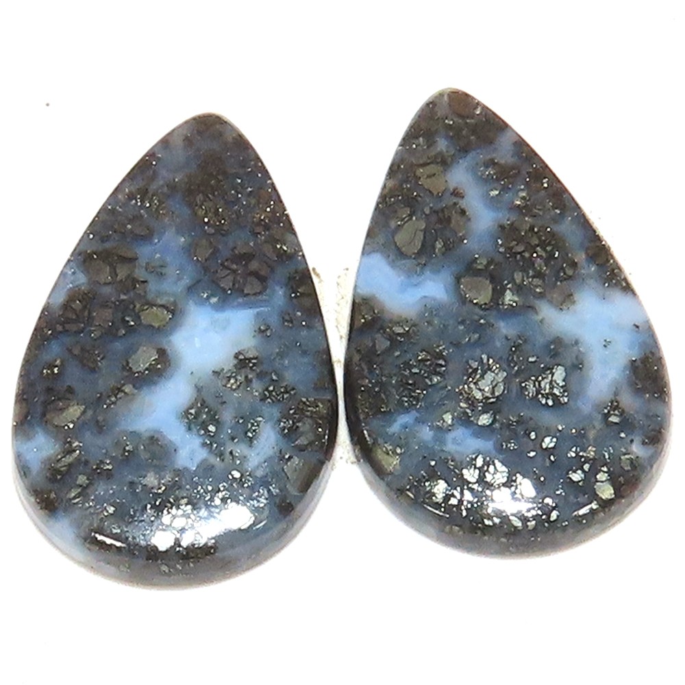 Natural Marcasite Pair Pear Cabochon Gemstone Jewelry 26.60 Ct 15x26x3 mm Br253
