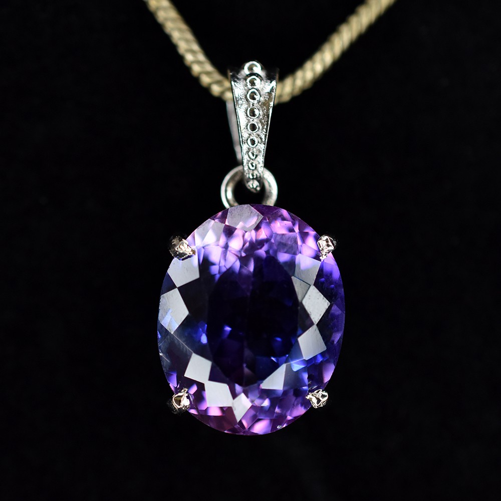 Purple Tanzanite Natural Oval Pendant 925 Sterling Silver 28 Ct Gems CERTIFIED