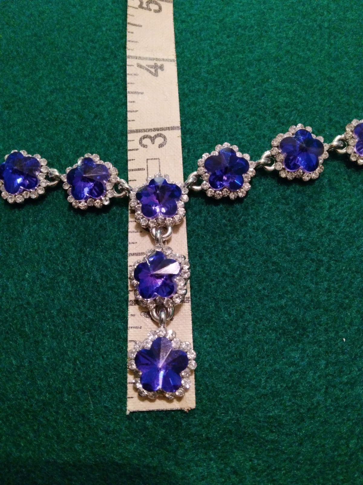 Contemporary Y Deep Blue Purple Rivoli Glass Pave’ Rhinestone Necklace Set