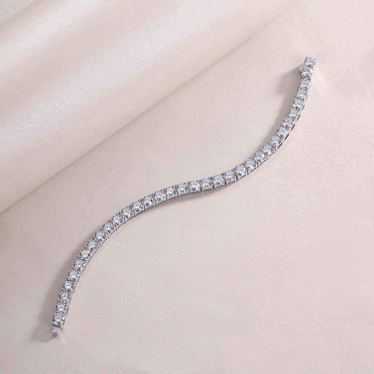 2mm Real Round Cut MOISSANITE Tennis Chain Bracelet 925 Sterling Silver 7.5″