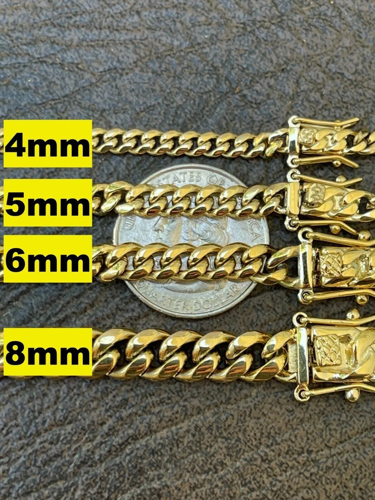 Miami Cuban Link Bracelet 14k Yellow Gold Plated Stainless Steel 4-18mm