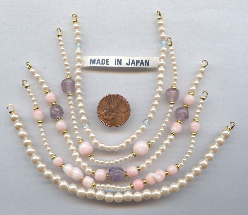 5 VINTAGE JAPANESE ACRYLIC PEARL & ASSORTED BEAD 6.75″ TIPPED SECTIONS 1059
