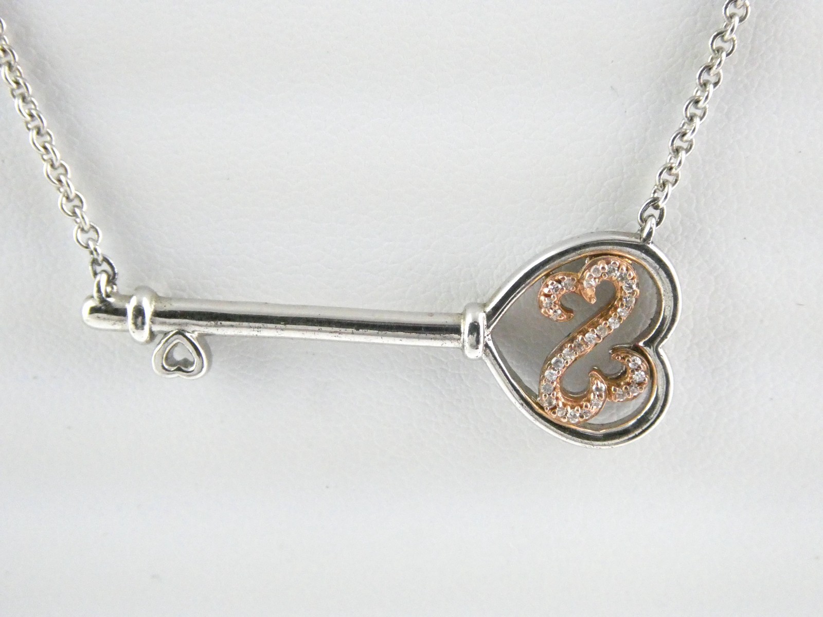 Jane Seymour Open Heart Sterling Silver 10k Natural Diamond Key Pendant Necklace