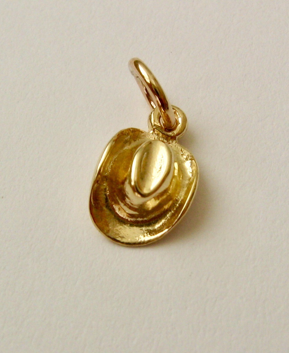 SOLID 9ct 9K Yellow Gold 3D COWBOY HAT Charm/Pendant