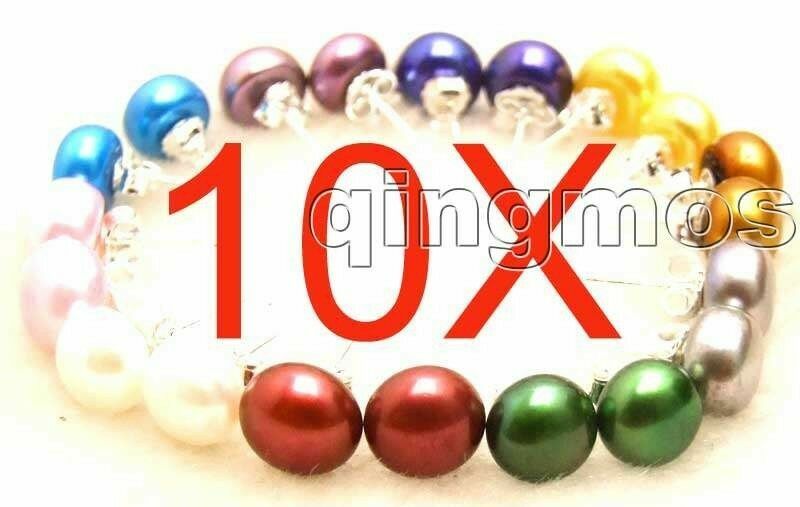 Wholesale 10X 8-9 mm Multicolor Akoya Pearl Earrings for Women Silver S925 Stud