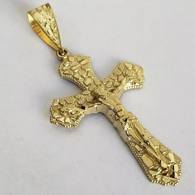 Cross Charm Pendant Nugget Jesus Crucifix Men’s Women’s 14k Yellow Gold Plated