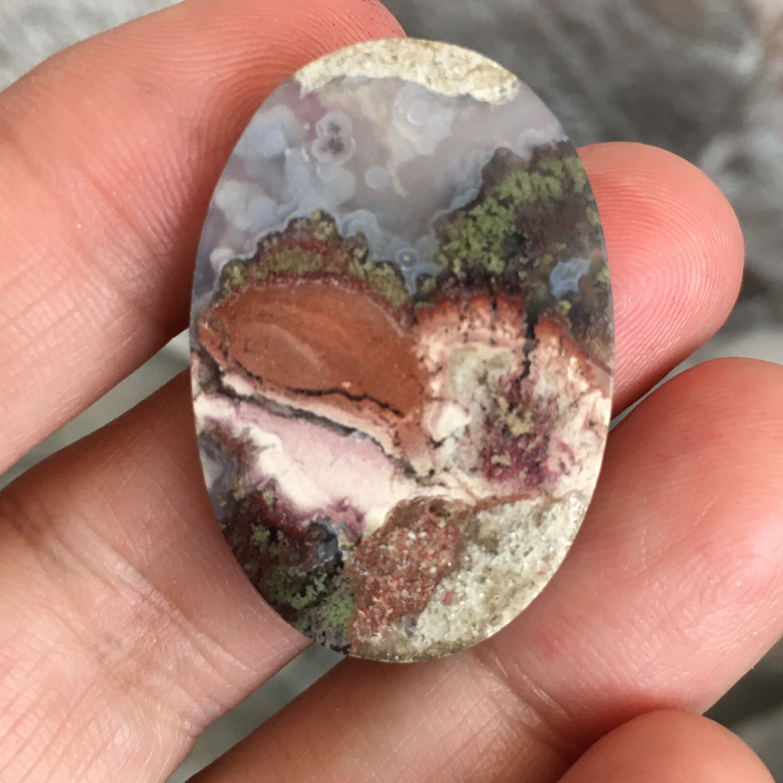 33.3×22.5×5.7mm Fine Garden Moss Agate Oval Cabochon Loose Picture Stone