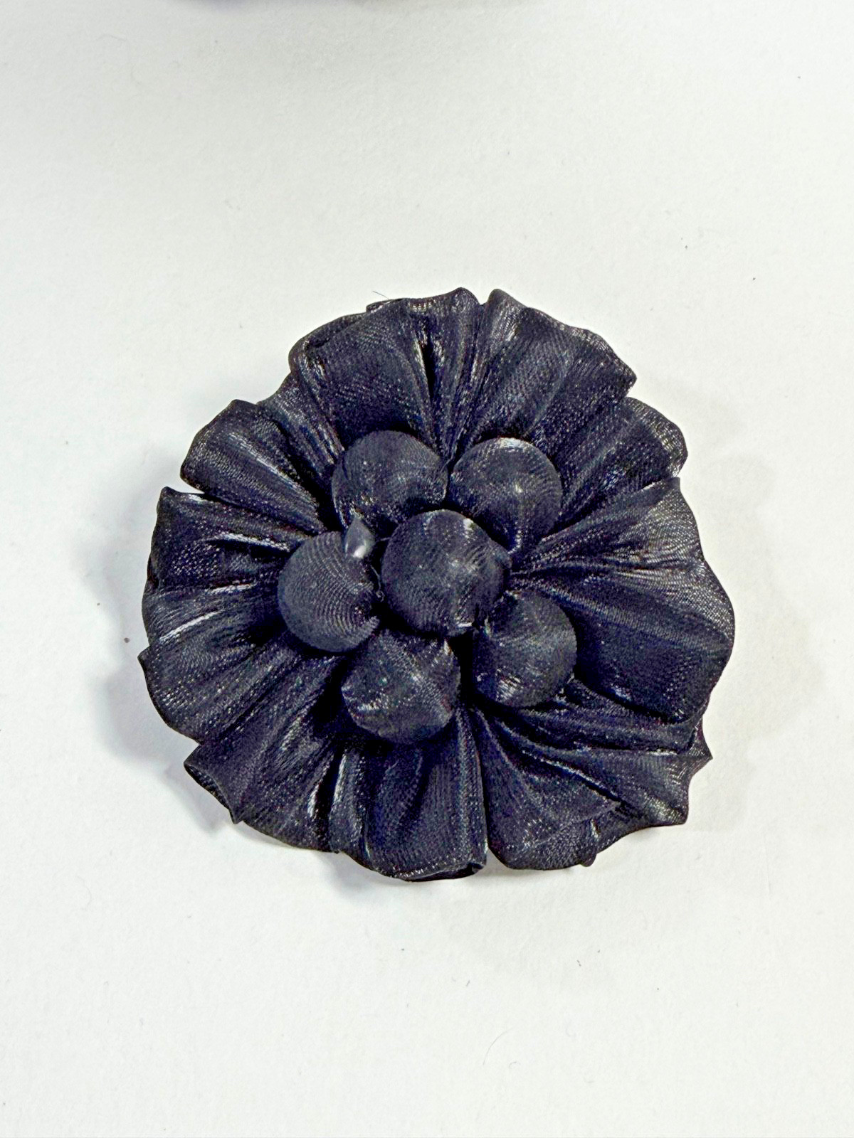 Lot of 6 Black Fabric Flower Brooches Handmade Upcycled Ribbon Lace Pins