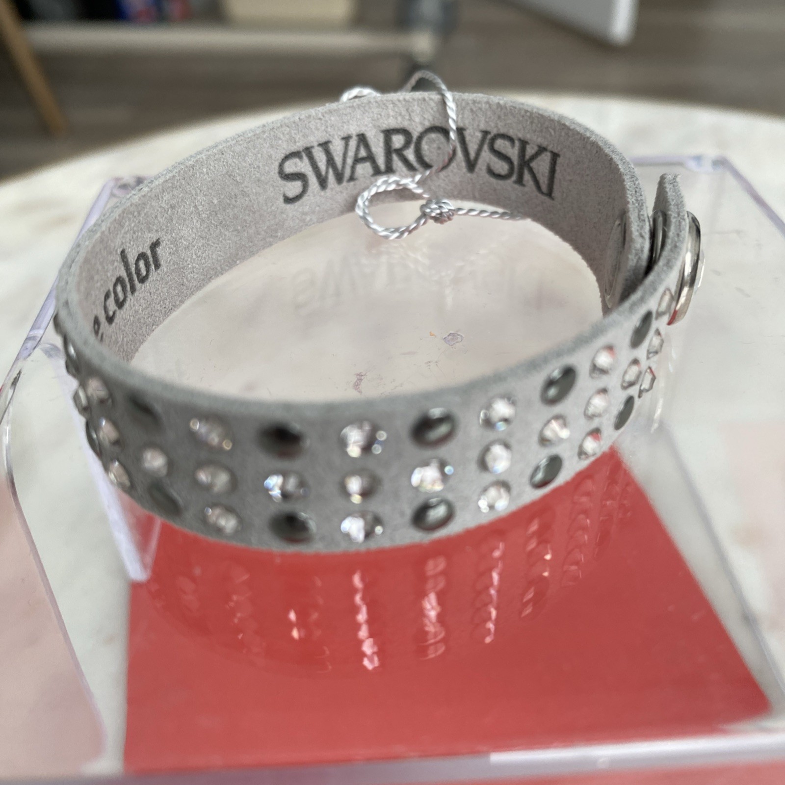 Grey suede-like wrap bracelet made with Swarovski Elements