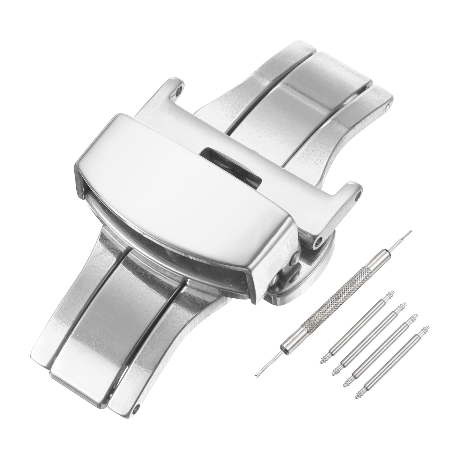 Stainless Steel Deployment Clasp 18mm Butterfly Folding Buckle Silver