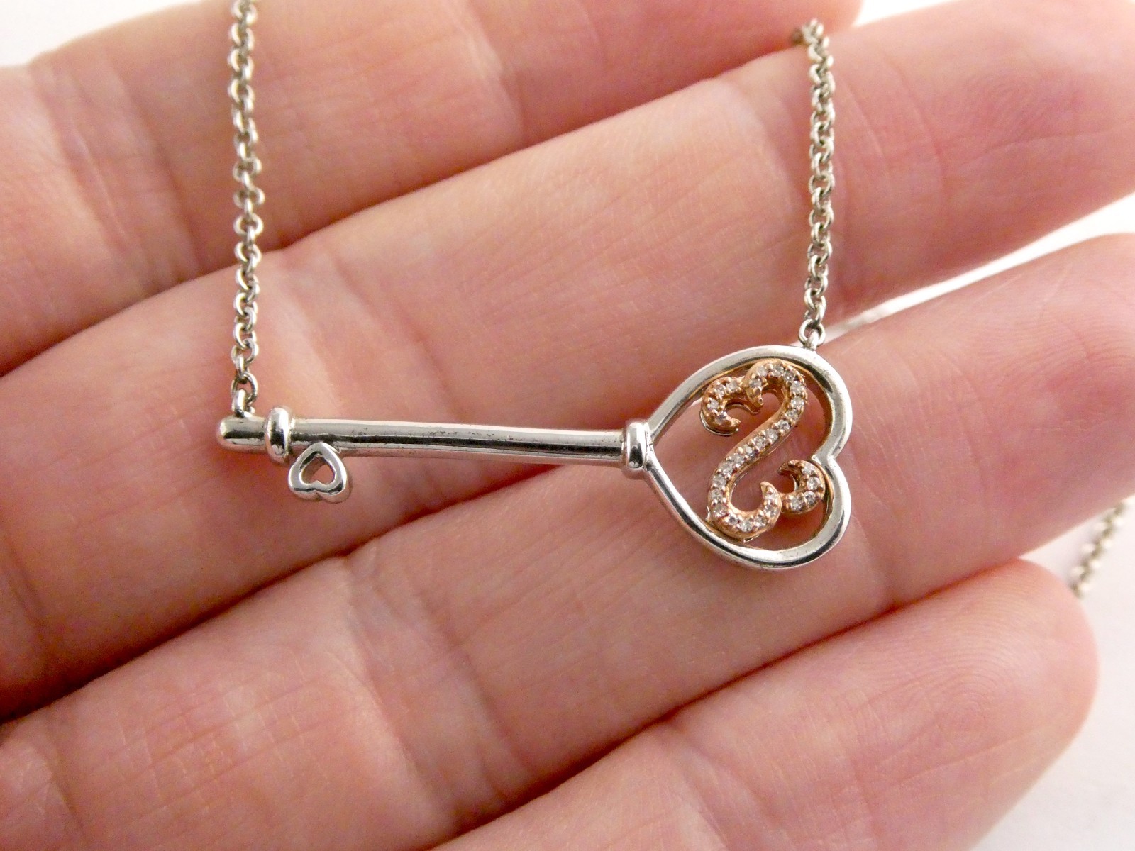 Jane Seymour Open Heart Sterling Silver 10k Natural Diamond Key Pendant Necklace