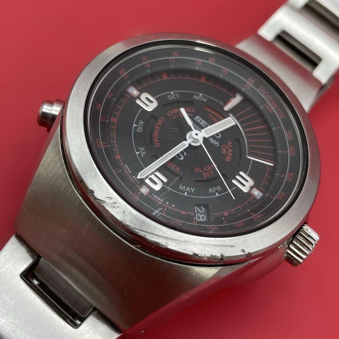 SEIKO SUS Chronograph 6M26-6020 Black Dial Dancing Hands Multifunction QZ Quartz