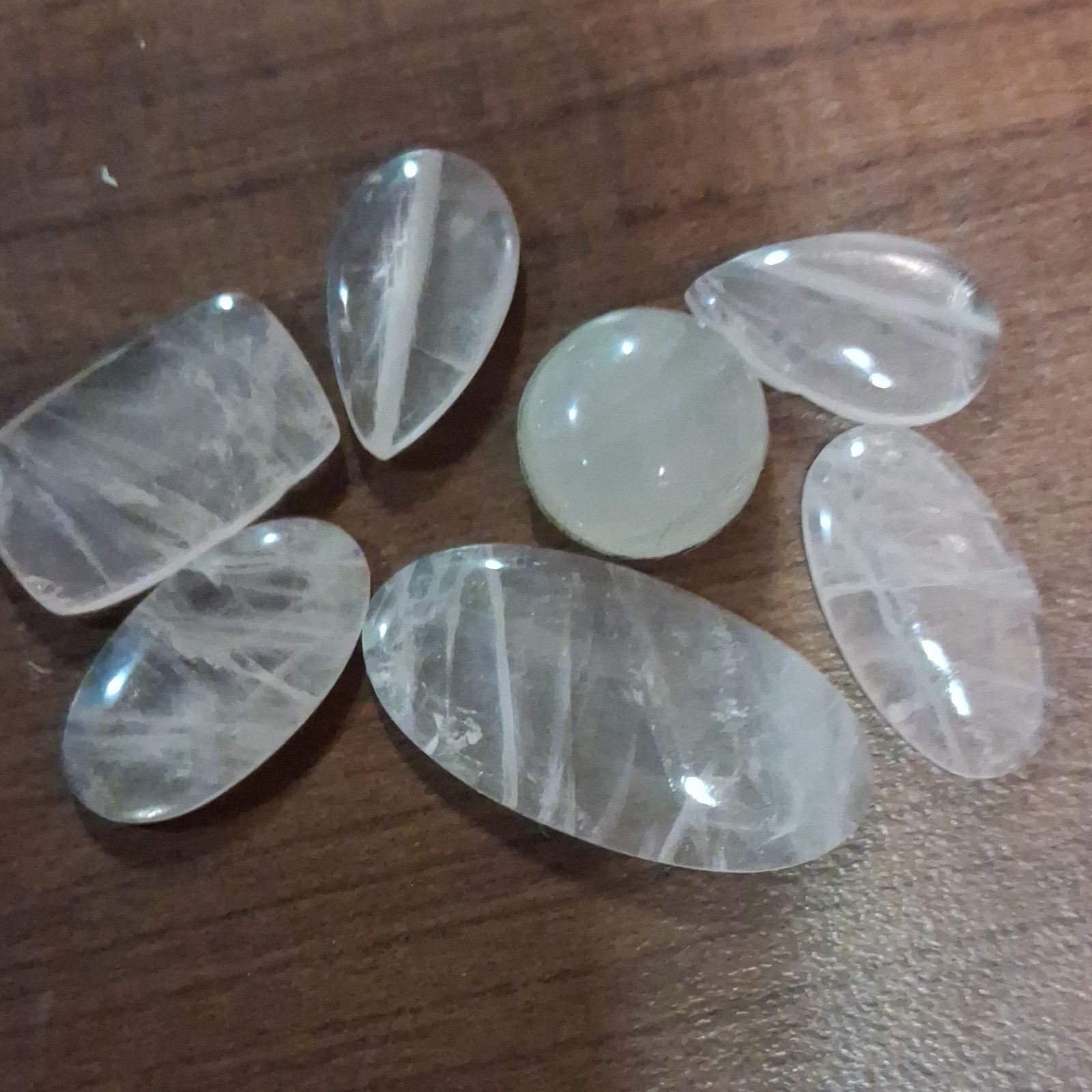 Polished Rose Quartz Cabochon Loose Gemstone Transparent White/Colorless 6 pcs