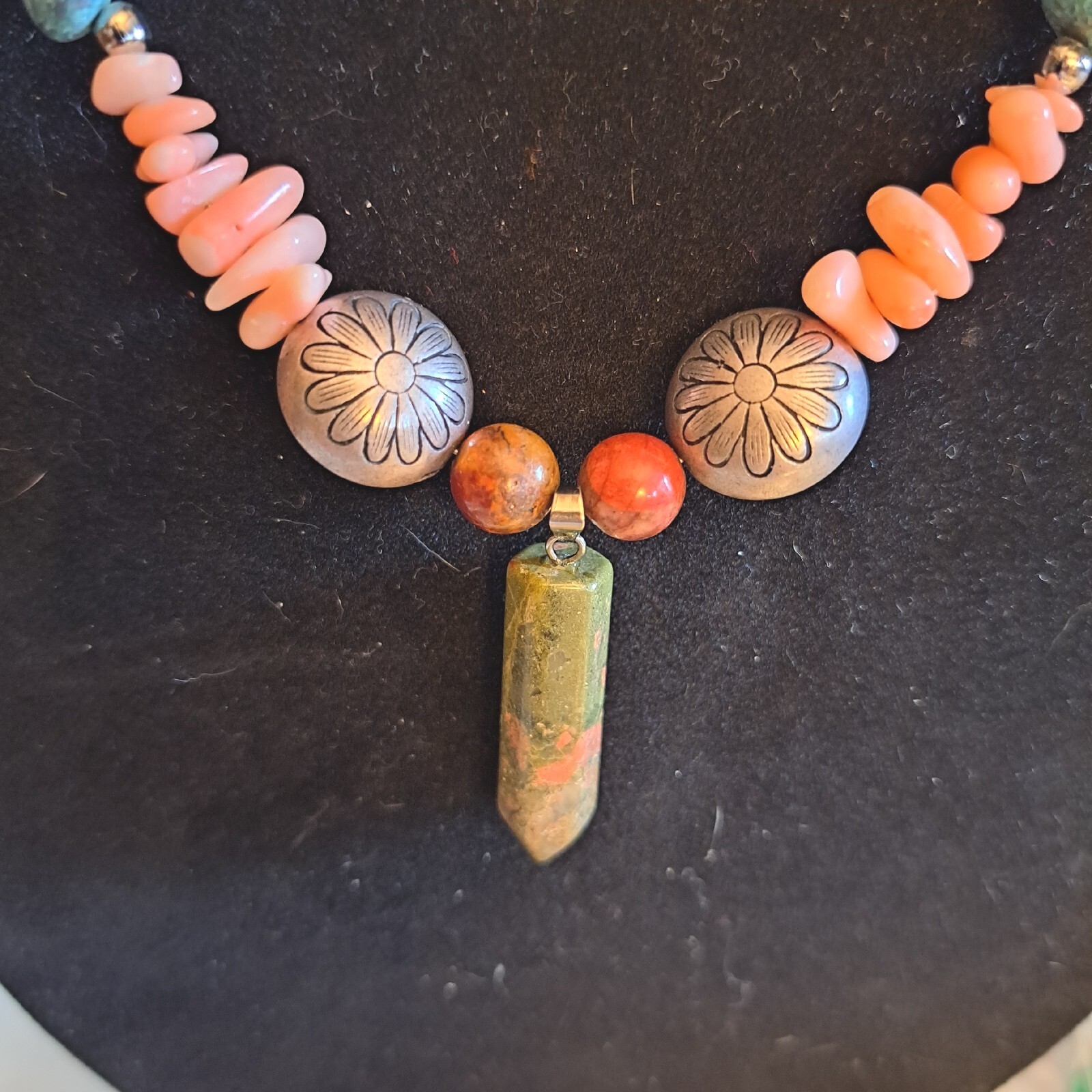 Unakite Pendant Gemstone Necklace jasper quartz turquoise aventurine mookaite