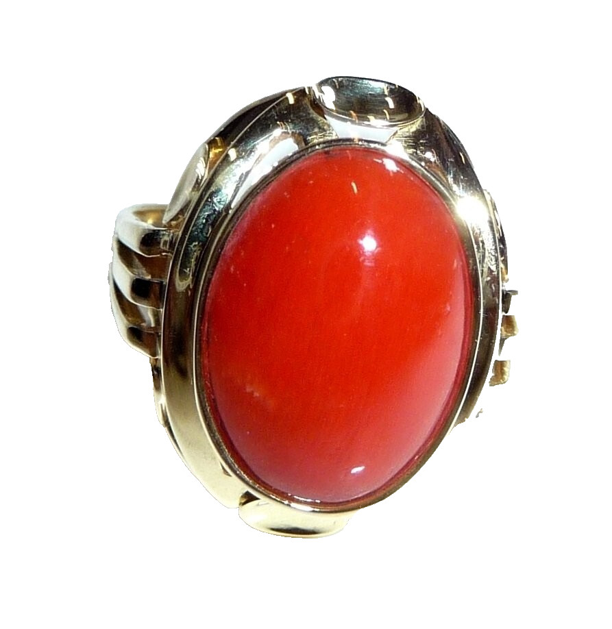 Ring 585 Yellow Gold 6.00ct Coral Red Coral Size: 60/19.1mm Changeable 6.8g