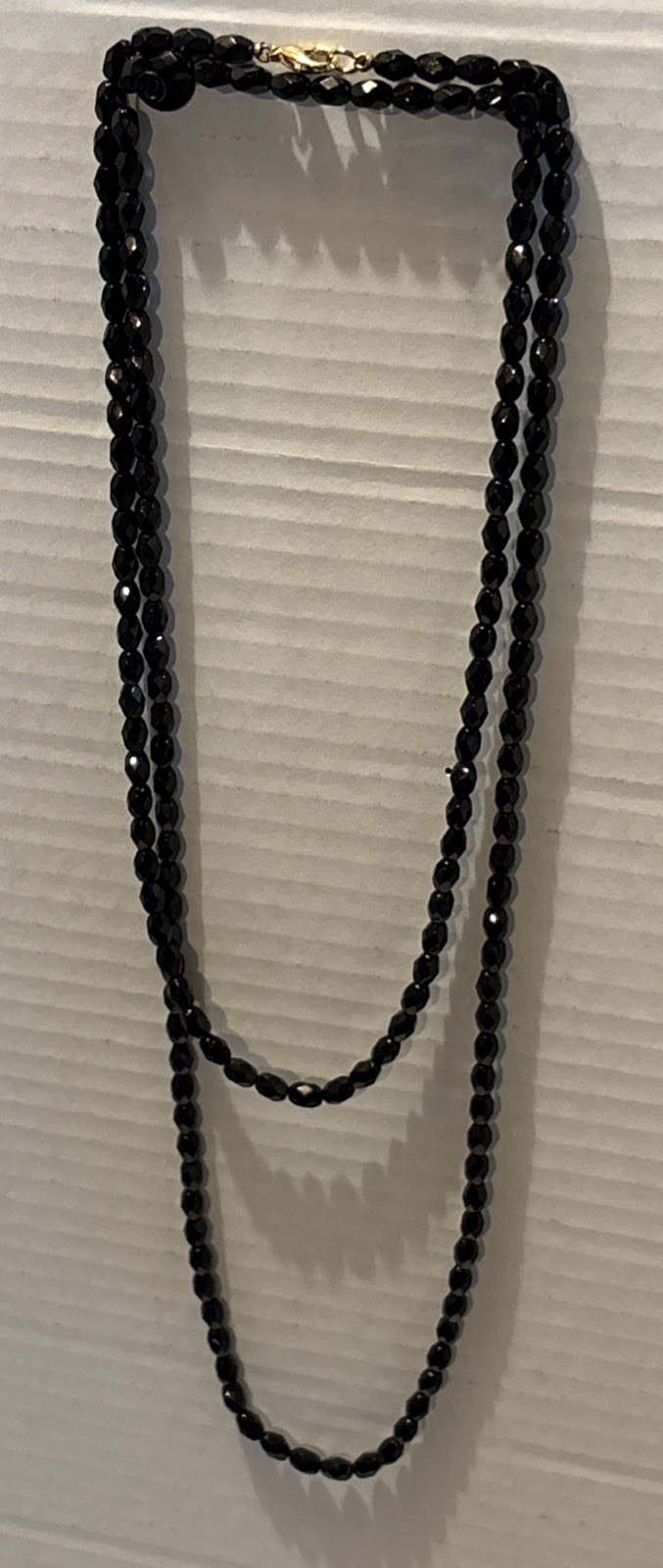 Vintage Mourning French Jet Black Glass Flapper Necklace 48” Long Beaded Strand