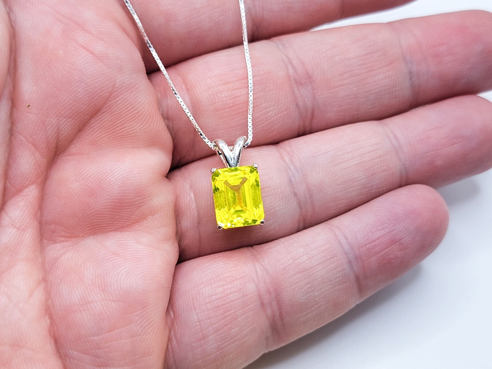 4ct Sterling YAG Necklace UV Yellow Yttrium Aluminum Garnet Emerald Cut 925