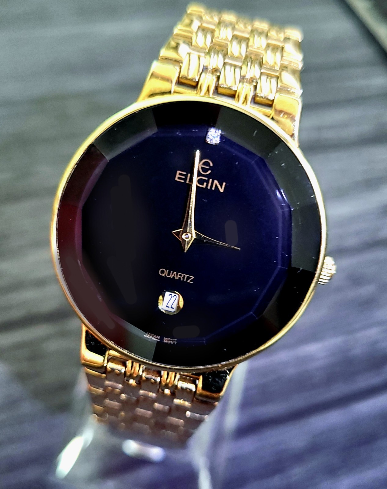 Rare Unisex Elgin Diamond Dial Faceted Crystal Dress Watch