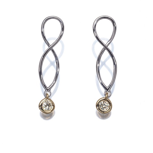 Auth GSTV Earrings Diamond Charm Solitaire Drop Bicolor 18K YG/WG