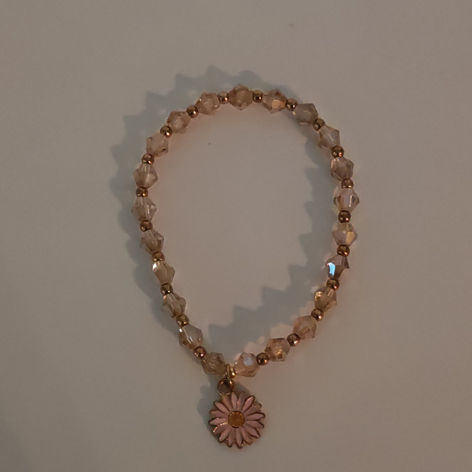 Crystal Beaded Stretch Bracelet, Flower Charm, Multicolor Flowers. 6 1/2 16.5cm