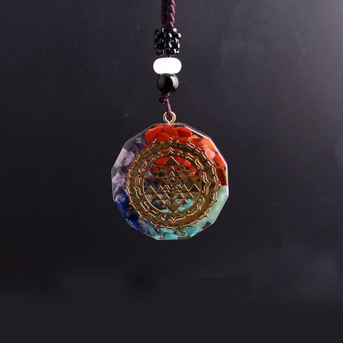 Natural Crystal Orgonite Pendant 7 Chakra Healing Talisman Women Mens Necklace