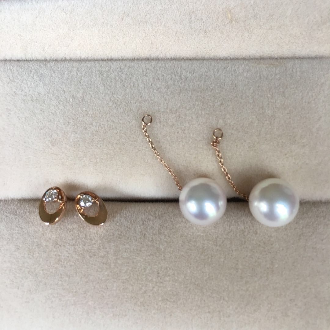 SOld not available Japanese Seawater Akoya Fairy Pearl W/Diamond Earring