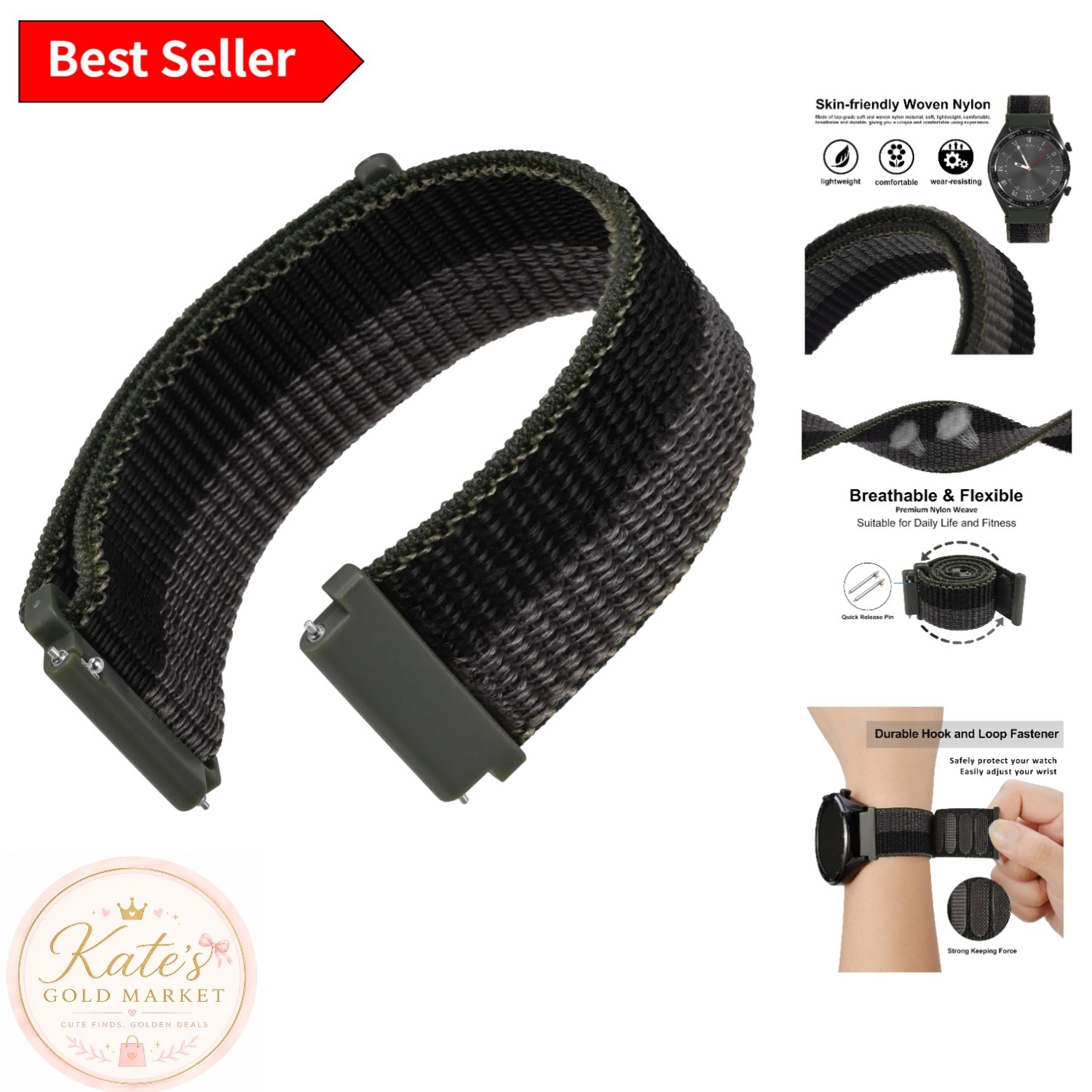 Lightweight 20mm Adjustable Nylon Watch Band with Quick Release – For Active Use